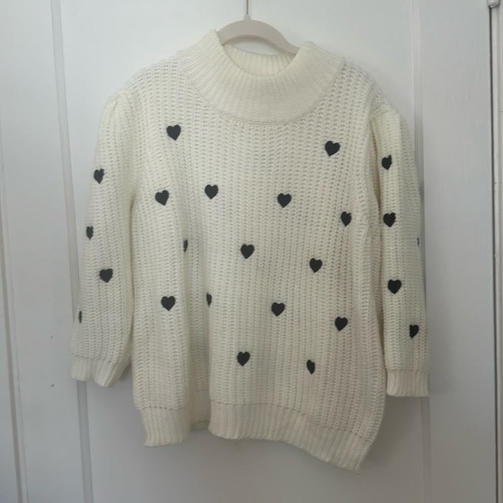 Anthropologie 3/4 puff sleeve heart sweater